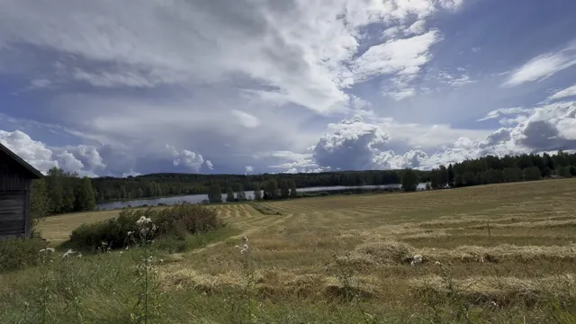 Pilvinen kesätaivas pellon yllä